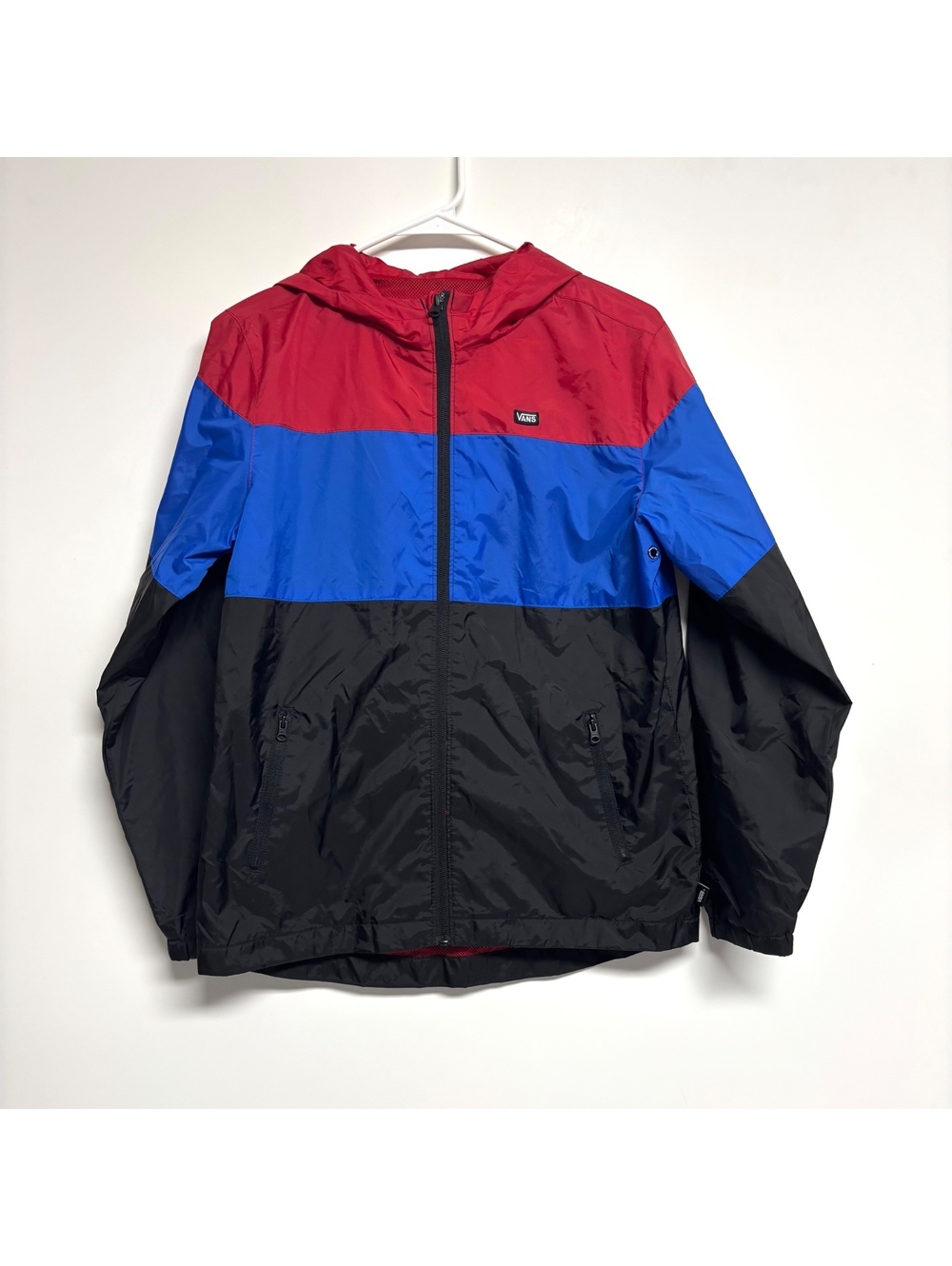 Vans Colorblock Hooded Windbreaker Jacket Red Blue Black Men’s Large